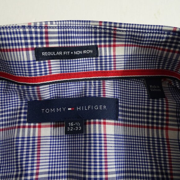 Tommy Hilfiger Regular Non Iron Blue Plaid Button Up Shirt Men Size 16.5 32 33 - Picture 5 of 12